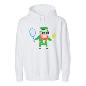 Leprechaun Playing Tennis St Patricks Day Gift Garment-Dyed Fleece Hoodie