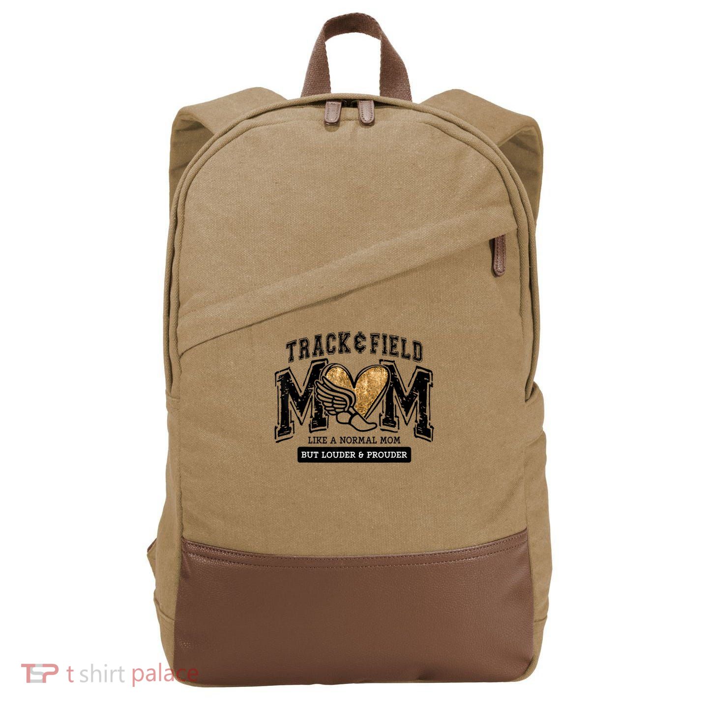 Loud Proud Track Mom Runner Track And Field Mama Cotton Canvas Backpack