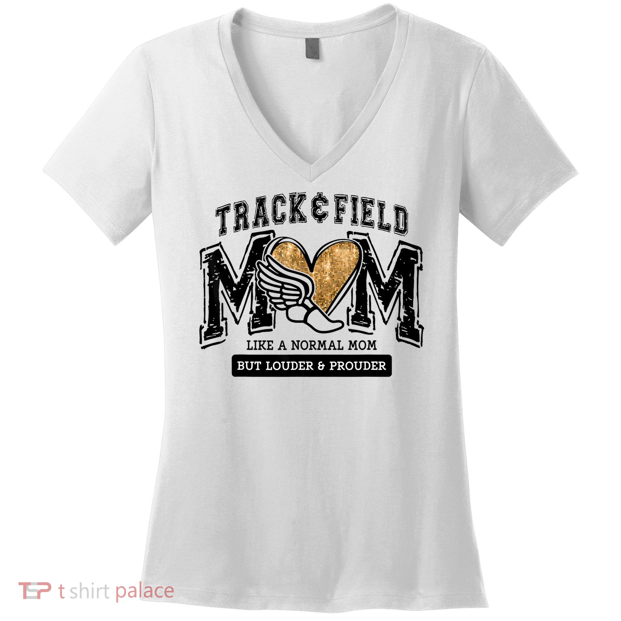Loud Proud Track Mom Runner Track And Field Mama Women's V-Neck T-Shirt