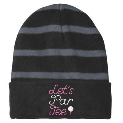 Lets Par Tee Funny Party Golf Striped Beanie with Solid Band