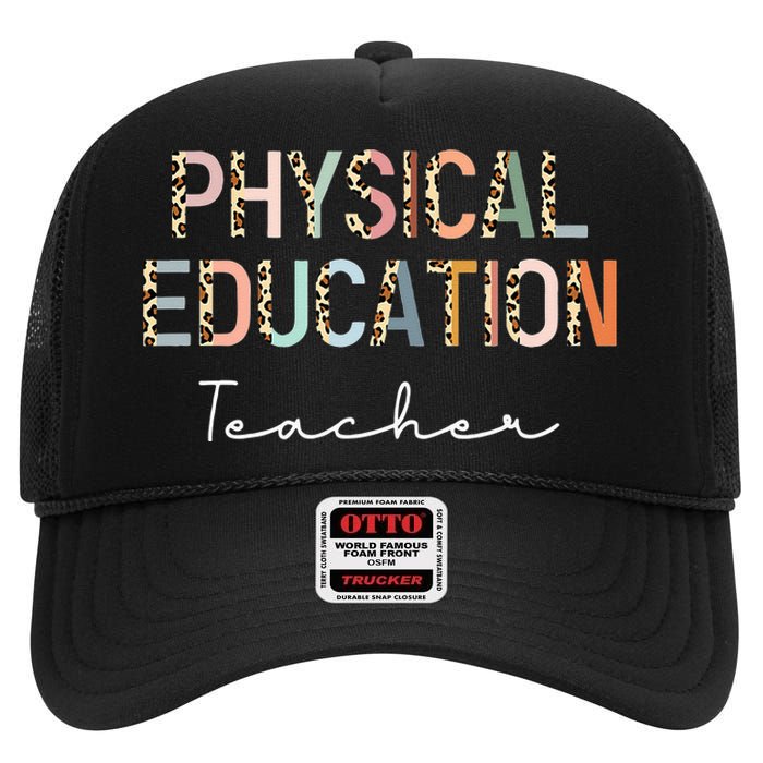 Leopard Pe Teacher Back to School Physical Education Teacher High Crown Mesh Back Trucker Hat