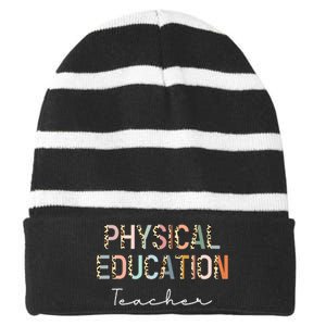 Leopard Pe Teacher Back to School Physical Education Teacher Striped Beanie with Solid Band