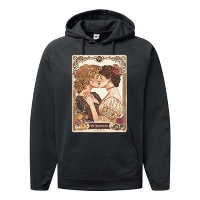 Lesbian Pride Tarot Card And They Were Roommates Performance Fleece Hoodie