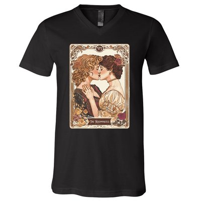 Lesbian Pride Tarot Card And They Were Roommates V-Neck T-Shirt