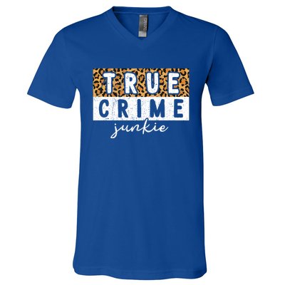 Leopard Print True Crime Podcast Junkie Lover Cute Gift V-Neck T-Shirt