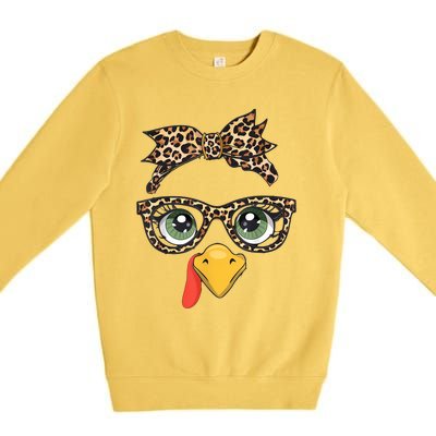 Leopard Print Thanksgiving Turkey Face Glasses Women Girl Premium Crewneck Sweatshirt