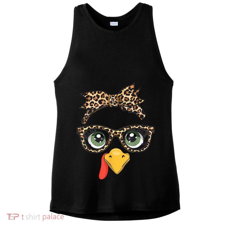 Leopard Print Thanksgiving Turkey Face Glasses Women Girl Ladies PosiCharge Tri-Blend Wicking Tank