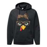 Leopard Print Thanksgiving Turkey Face Glasses Women Girl Performance Fleece Hoodie