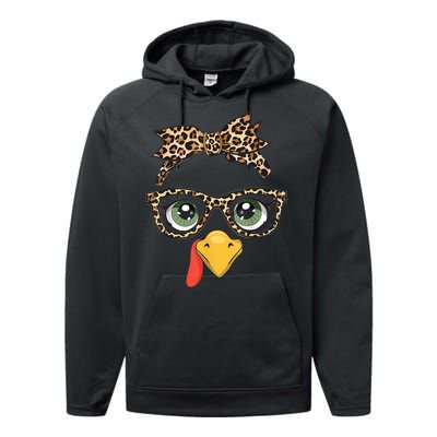 Leopard Print Thanksgiving Turkey Face Glasses Women Girl Performance Fleece Hoodie