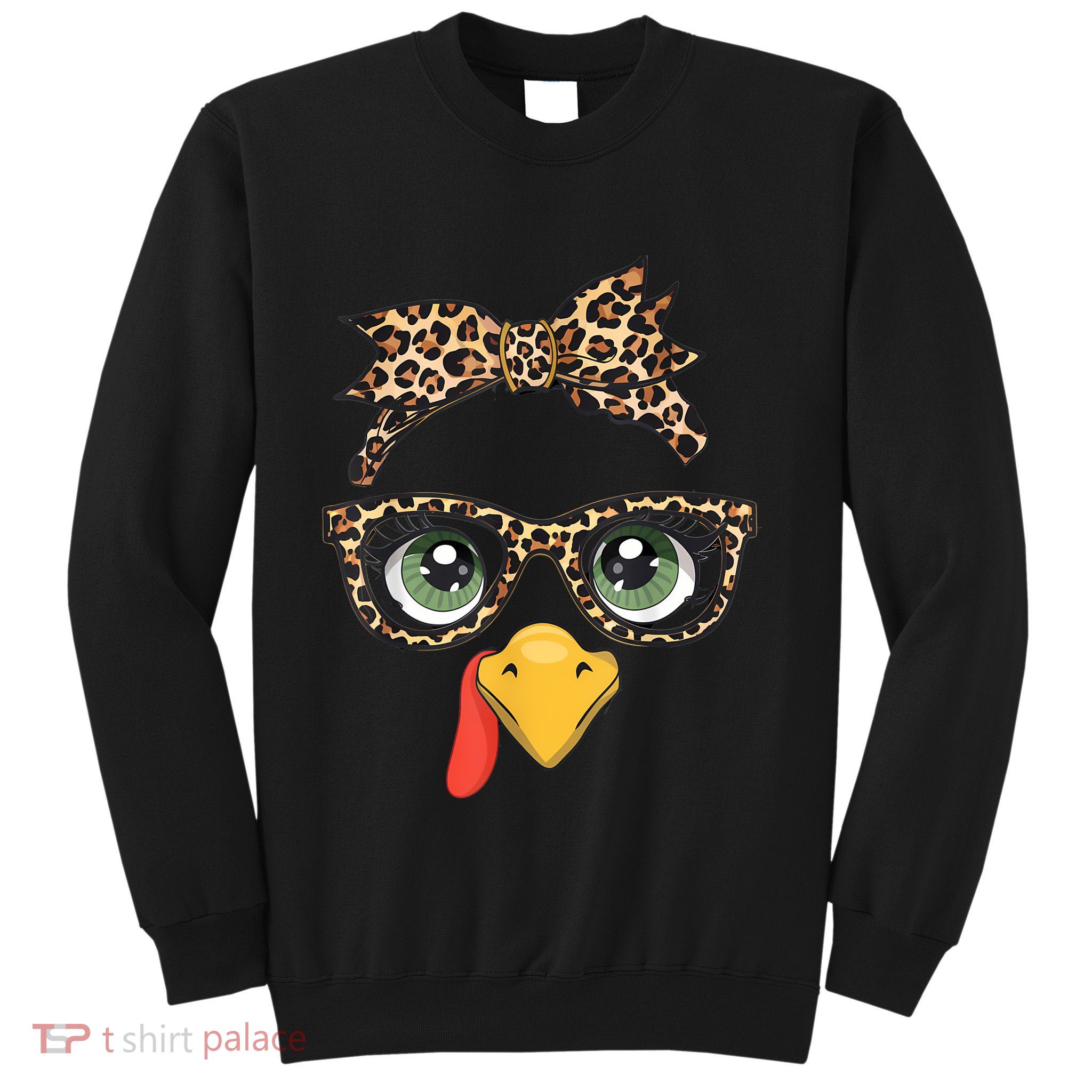Leopard Print Thanksgiving Turkey Face Glasses Women Girl Sweatshirt