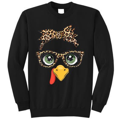 Leopard Print Thanksgiving Turkey Face Glasses Women Girl Sweatshirt