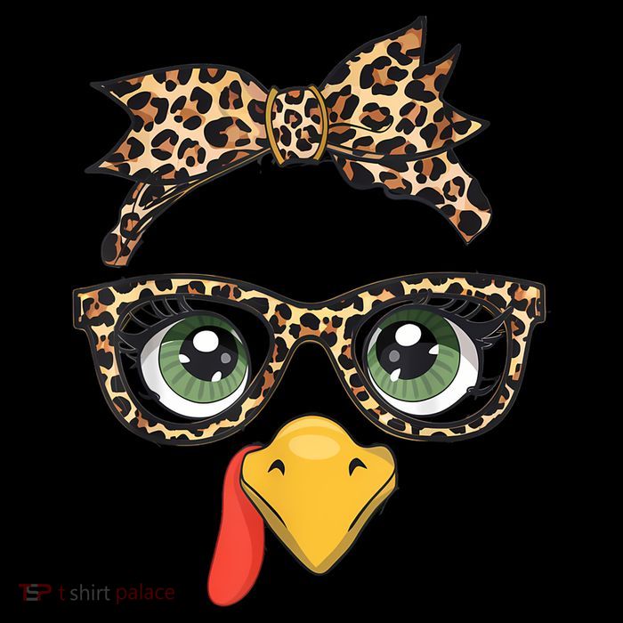 Leopard Print Thanksgiving Turkey Face Glasses Women Girl T-Shirt