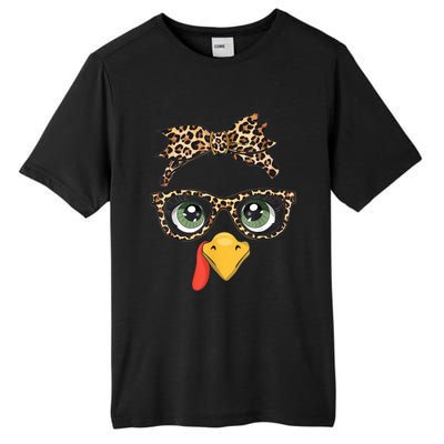 Leopard Print Thanksgiving Turkey Face Glasses Women Girl Tall Fusion ChromaSoft Performance T-Shirt