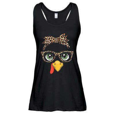 Leopard Print Thanksgiving Turkey Face Glasses Women Girl Ladies Essential Flowy Tank