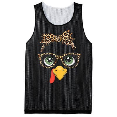 Leopard Print Thanksgiving Turkey Face Glasses Women Girl Mesh Reversible Basketball Jersey Tank