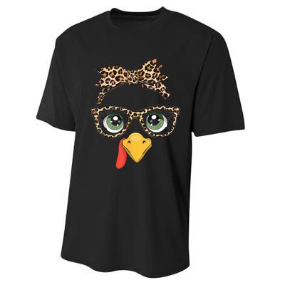 Leopard Print Thanksgiving Turkey Face Glasses Women Girl Performance Sprint T-Shirt