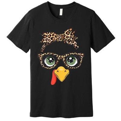 Leopard Print Thanksgiving Turkey Face Glasses Women Girl Premium T-Shirt