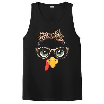 Leopard Print Thanksgiving Turkey Face Glasses Women Girl PosiCharge Competitor Tank