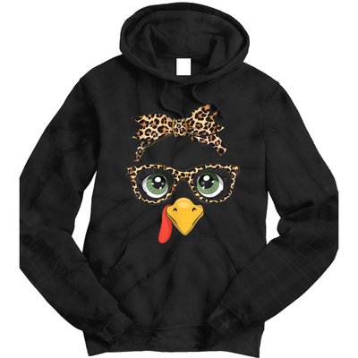 Leopard Print Thanksgiving Turkey Face Glasses Women Girl Tie Dye Hoodie