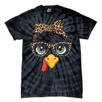 Leopard Print Thanksgiving Turkey Face Glasses Women Girl Tie-Dye T-Shirt