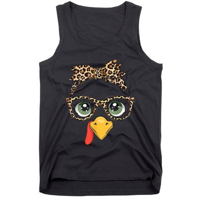 Leopard Print Thanksgiving Turkey Face Glasses Women Girl Tank Top