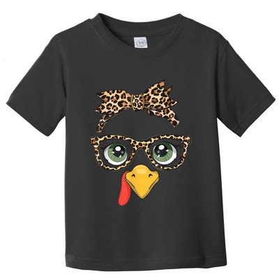 Leopard Print Thanksgiving Turkey Face Glasses Women Girl Toddler T-Shirt