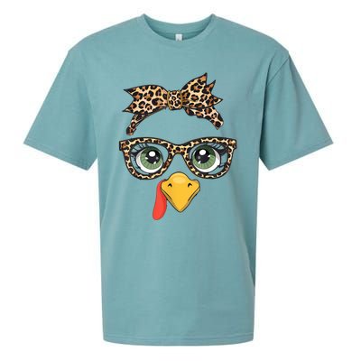 Leopard Print Thanksgiving Turkey Face Glasses Women Girl Sueded Cloud Jersey T-Shirt