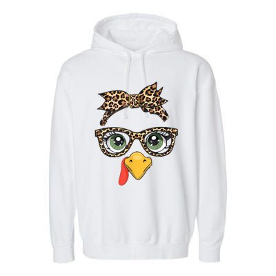 Leopard Print Thanksgiving Turkey Face Glasses Women Girl Garment-Dyed Fleece Hoodie