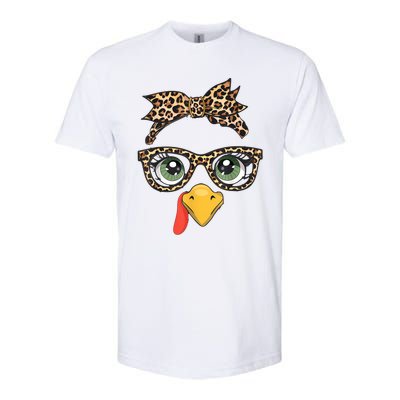 Leopard Print Thanksgiving Turkey Face Glasses Women Girl Softstyle® CVC T-Shirt