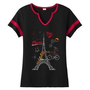 Love Paris Theme Travel France Flower Eiffel Tower Ladies Halftime Notch Neck Tee