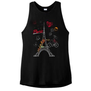 Love Paris Theme Travel France Flower Eiffel Tower Ladies PosiCharge Tri-Blend Wicking Tank