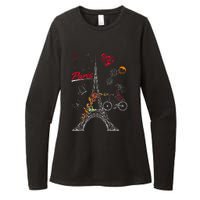 Love Paris Theme Travel France Flower Eiffel Tower Womens CVC Long Sleeve Shirt