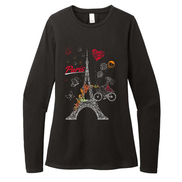 Love Paris Theme Travel France Flower Eiffel Tower Womens CVC Long Sleeve Shirt