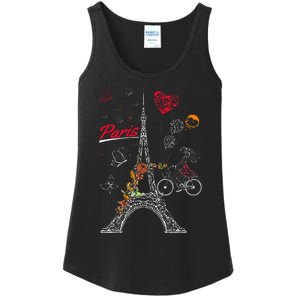 Love Paris Theme Travel France Flower Eiffel Tower Ladies Essential Tank