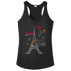 Love Paris Theme Travel France Flower Eiffel Tower Ladies PosiCharge Competitor Racerback Tank