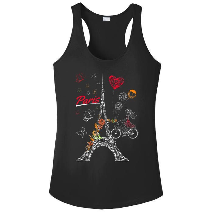 Love Paris Theme Travel France Flower Eiffel Tower Ladies PosiCharge Competitor Racerback Tank