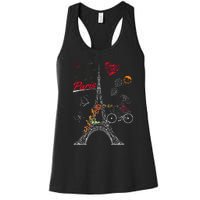 Love Paris Theme Travel France Flower Eiffel Tower Women's Racerback Tank