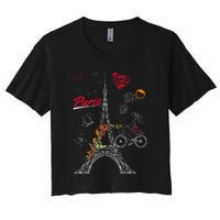 Love Paris Theme Travel France Flower Eiffel Tower Women's Crop Top Tee