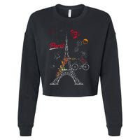 Love Paris Theme Travel France Flower Eiffel Tower Cropped Pullover Crew