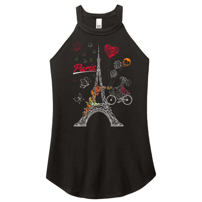 Love Paris Theme Travel France Flower Eiffel Tower Women's Perfect Tri Rocker Tank