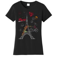 Love Paris Theme Travel France Flower Eiffel Tower Women's T-Shirt