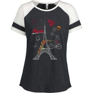 Love Paris Theme Travel France Flower Eiffel Tower Enza Ladies Jersey Colorblock Tee