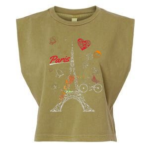 Love Paris Theme Travel France Flower Eiffel Tower Garment-Dyed Women's Muscle Tee