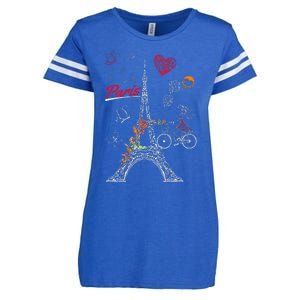 Love Paris Theme Travel France Flower Eiffel Tower Enza Ladies Jersey Football T-Shirt