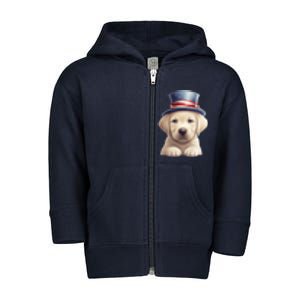 Labrador Puppy USA Flag American Dogs Patriotic 4th Of July Toddler Zip Fleece Hoodie