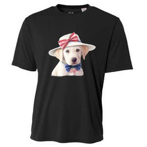 Labrador Puppy USA Flag American Dogs Patriotic 4th Of July Cooling Performance Crew T-Shirt