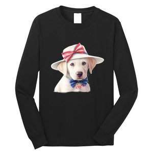 Labrador Puppy USA Flag American Dogs Patriotic 4th Of July Long Sleeve Shirt