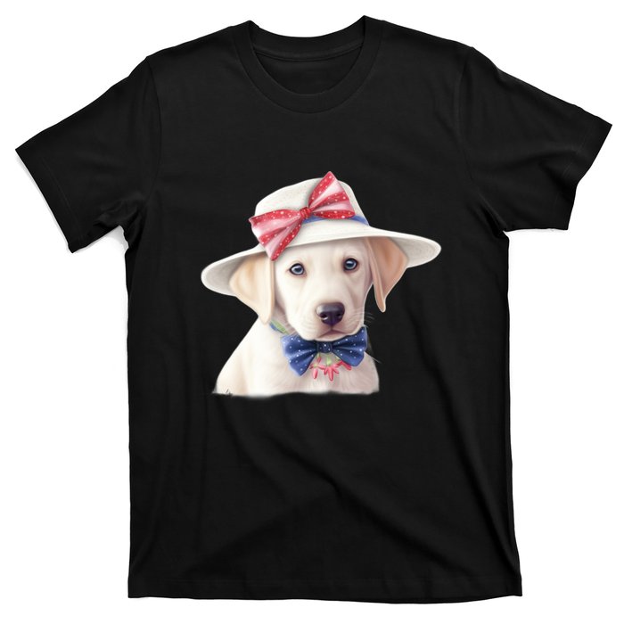 Labrador Puppy USA Flag American Dogs Patriotic 4th Of July T-Shirt