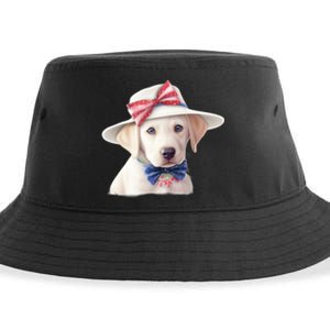 Labrador Puppy USA Flag American Dogs Patriotic 4th Of July Sustainable Bucket Hat