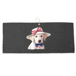 Labrador Puppy USA Flag American Dogs Patriotic 4th Of July Large Microfiber Waffle Golf Towel